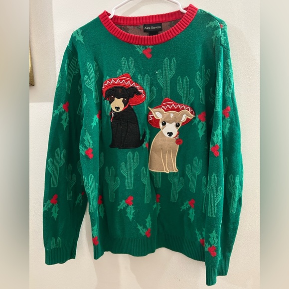 Ugly Christmas Sweater Chihuahua Sombrero Cactus Red Green Alex Stevens Size M - Picture 1 of 4